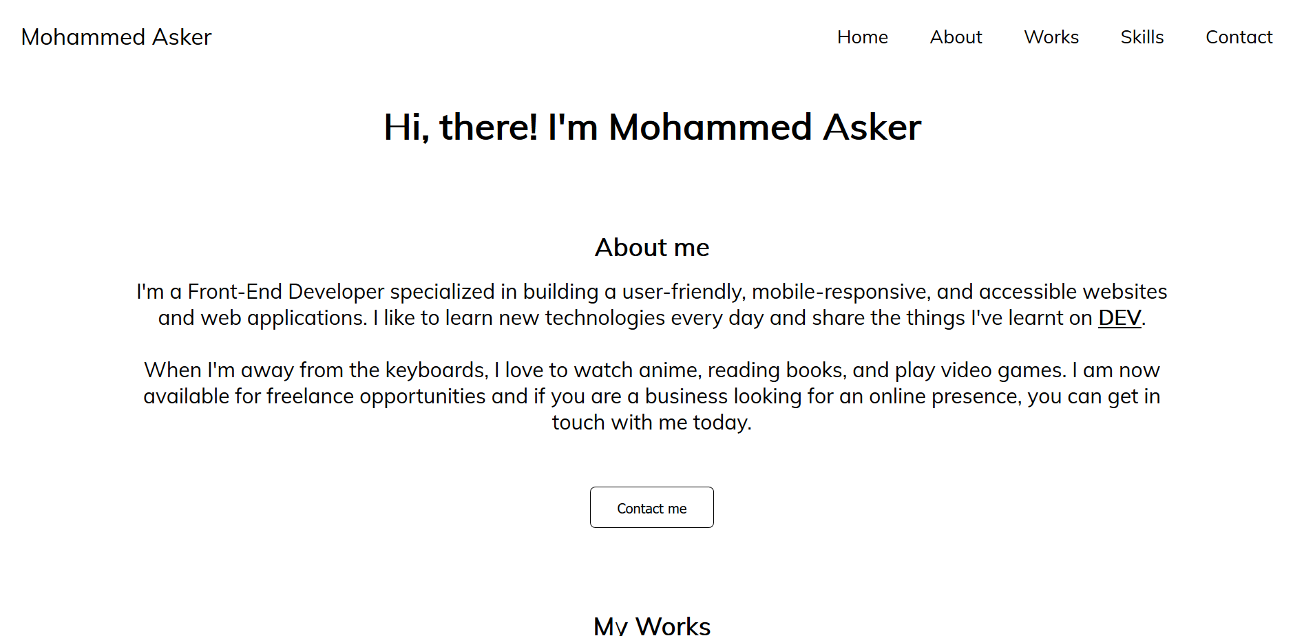A screenshot of my portfolio website for displaying my work
